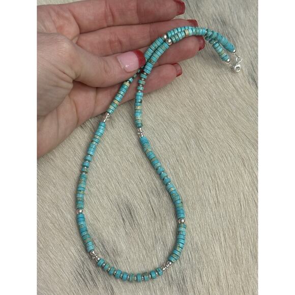 Southwest Jewelry - Native American Sterling Silver Navajo Pearl Blue Sea Jasper HEISHI Necklace 18”